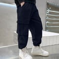 thumbnail image 4 of LIJCC Girls' Solid Color Cargo Pants Summer Fashion Elastic High Waist Wide Leg Baggy Multi-Pocket Cargo Sweatpants Casual Jogger(Navy,7-8 Years), 4 of 6
