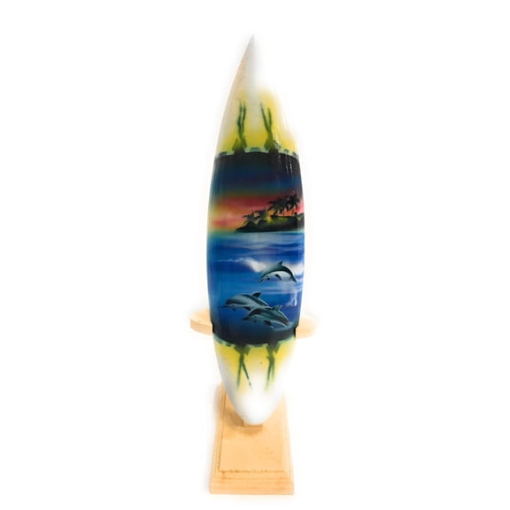 Surfboard w/ Stand Dolphins In Shorebreak Design 8" - Trophy | #lea02e20