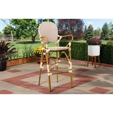 Bamboo Outdoor Furniture Australia Baxton Studio Marguerite Classic French Indoor and Outdoor Beige and Red Bamboo Style Stackable Bistro Bar Stool ()