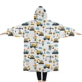 thumbnail image 2 of Oversized Wearable Blanket Hoodie,Cartoon Construction Vehicles Workers White Pattern Sherpa Blanket Hoodie with Super Pockets,Super Warm Fuzzy Pullover for Women & Men, 2 of 6