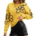 thumbnail image 3 of Suéter Informal de Larga con Cuello Redondo y Hombros Caídos para Mujer, Tejido de Punto Amarillo M, 3 of 9