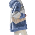 thumbnail image 5 of Women Fall Winter Warm Plush Hooded Coat Contrast Color Long Sleeve Zip Up Thick Cardigan Jacket, 5 of 6