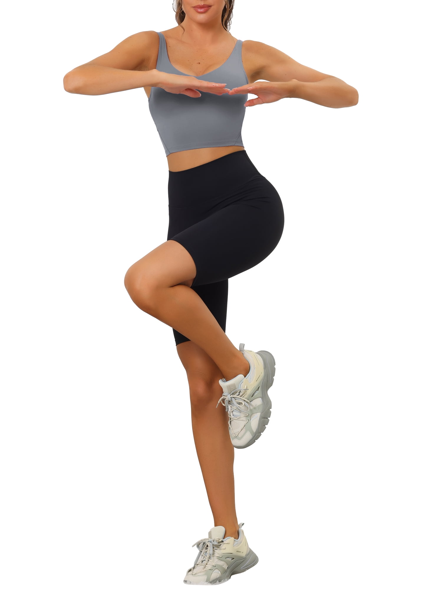 DARING DIVA Sports Bra Medium Support Workout Longline Yoga Tank Top S Light Gray