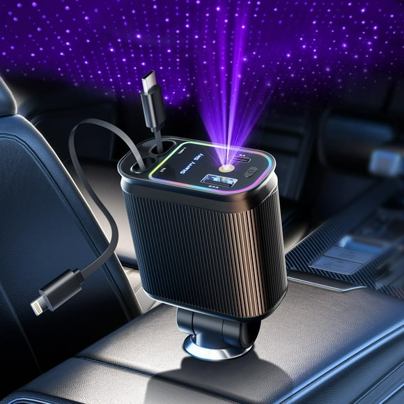 Cargador de coche ARIPUYBG retráctil de 66 W con Starlight para iPhone Pixel
