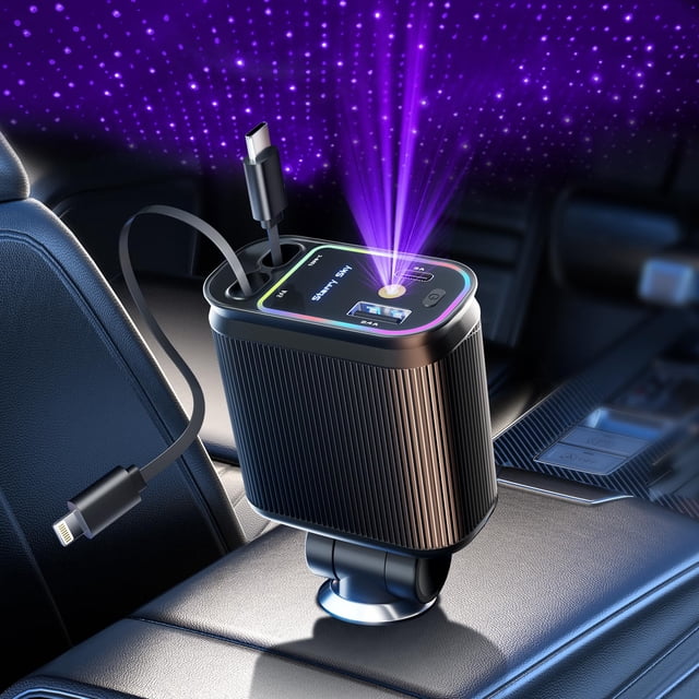 Cargador de coche ARIPUYBG retráctil de 66 W con Starlight para iPhone Pixel