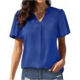 thumbnail image 1 of Mujeres sueltas casual manga corta cuello pico sólido casual blusa camiseta túnica tops OAVQHLG3B Store  lin121212, 1 of 5