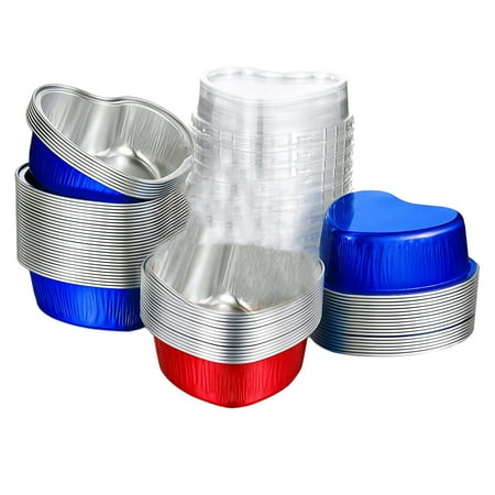 

100 Sets Aluminum Foil Cake Pan Heart Shaped Cupcake Cup