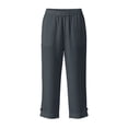 thumbnail image 4 of cocolona Womens Summer Casual Linen Capri Pants Solid Color Elastic Waist Button Leg Cropped Pants with Pocket, 4 of 5