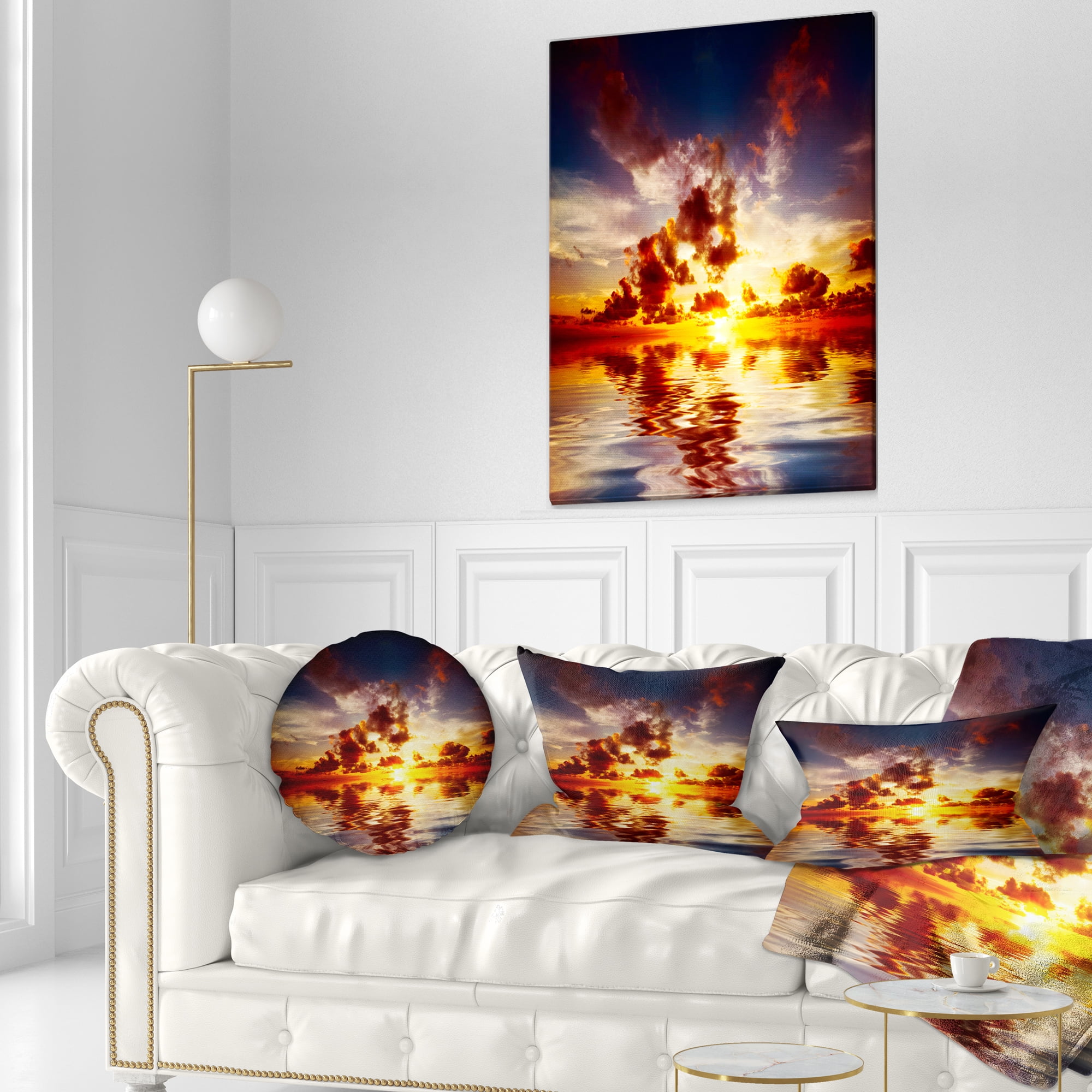 Designart Caribbean Sunset with Beautiful Sky - Seashore Throw Pillow - 12x20