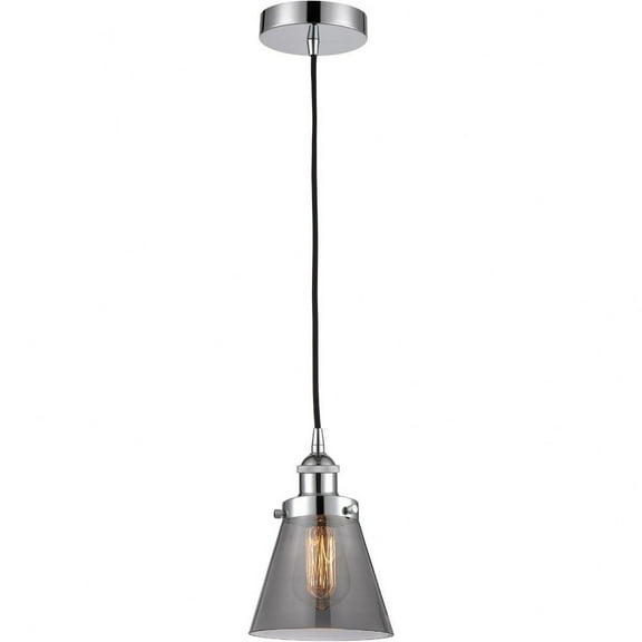 616-1PH-PC-G63-LED-Innovations Lighting-Cone - 1 Light Mini Pendant In Industrial Style-8 Inches Tall and 6 Inches Wide Polished Chrome Plated Smoke