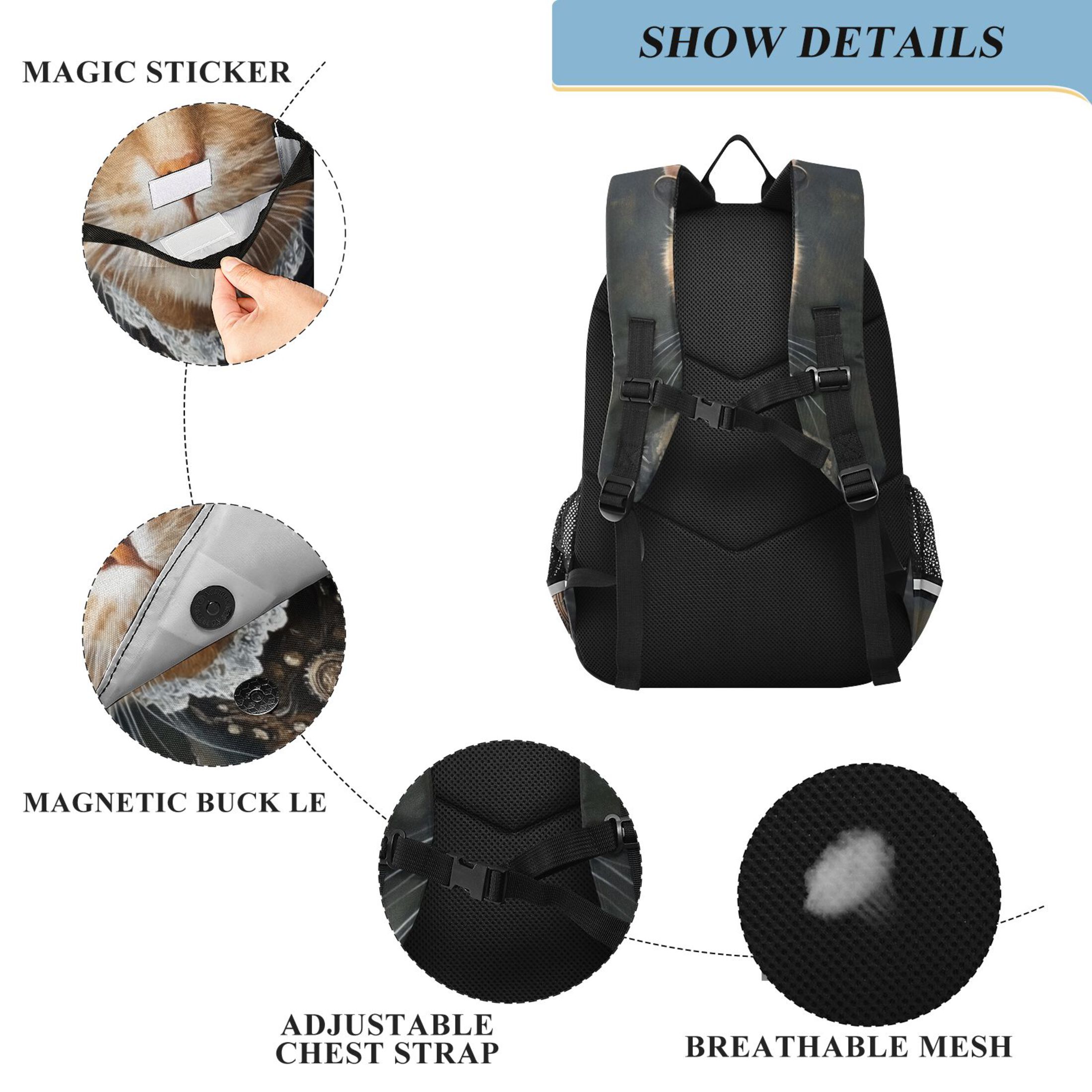 Backpack 12.9 *5.1 * 17.7 Inches Outing Backpack, Shopping Backpack, Travel Backpack Cat