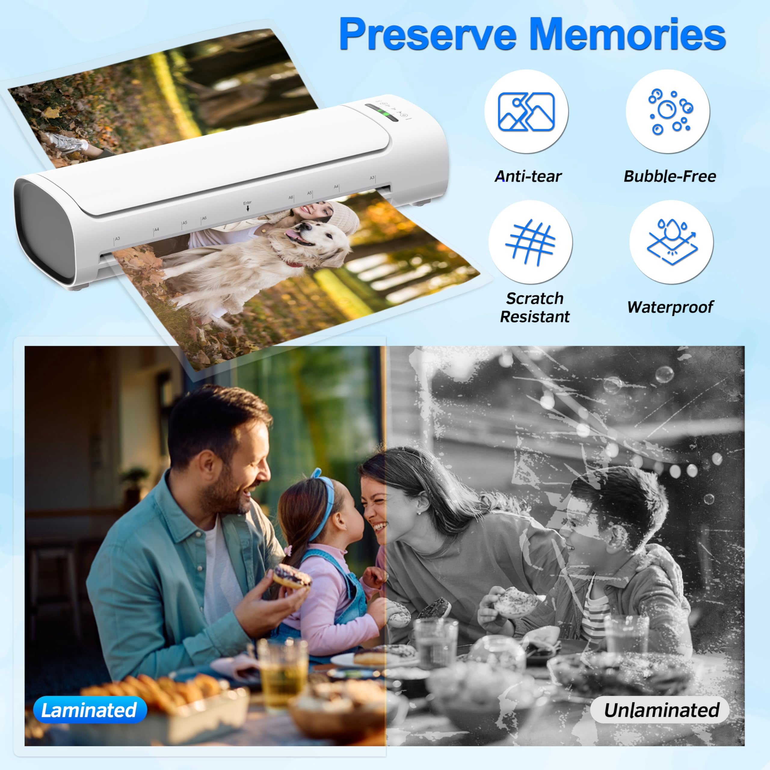 13 Inch Laminator Machine with 30 Laminating Sheets, A3 11-in-1 Hot & Cold Thermal Laminator for Teachers, 60S Fast Warm-Up, 450mm/min, Never-Jam Design Laminate Machine for Home, Office, School