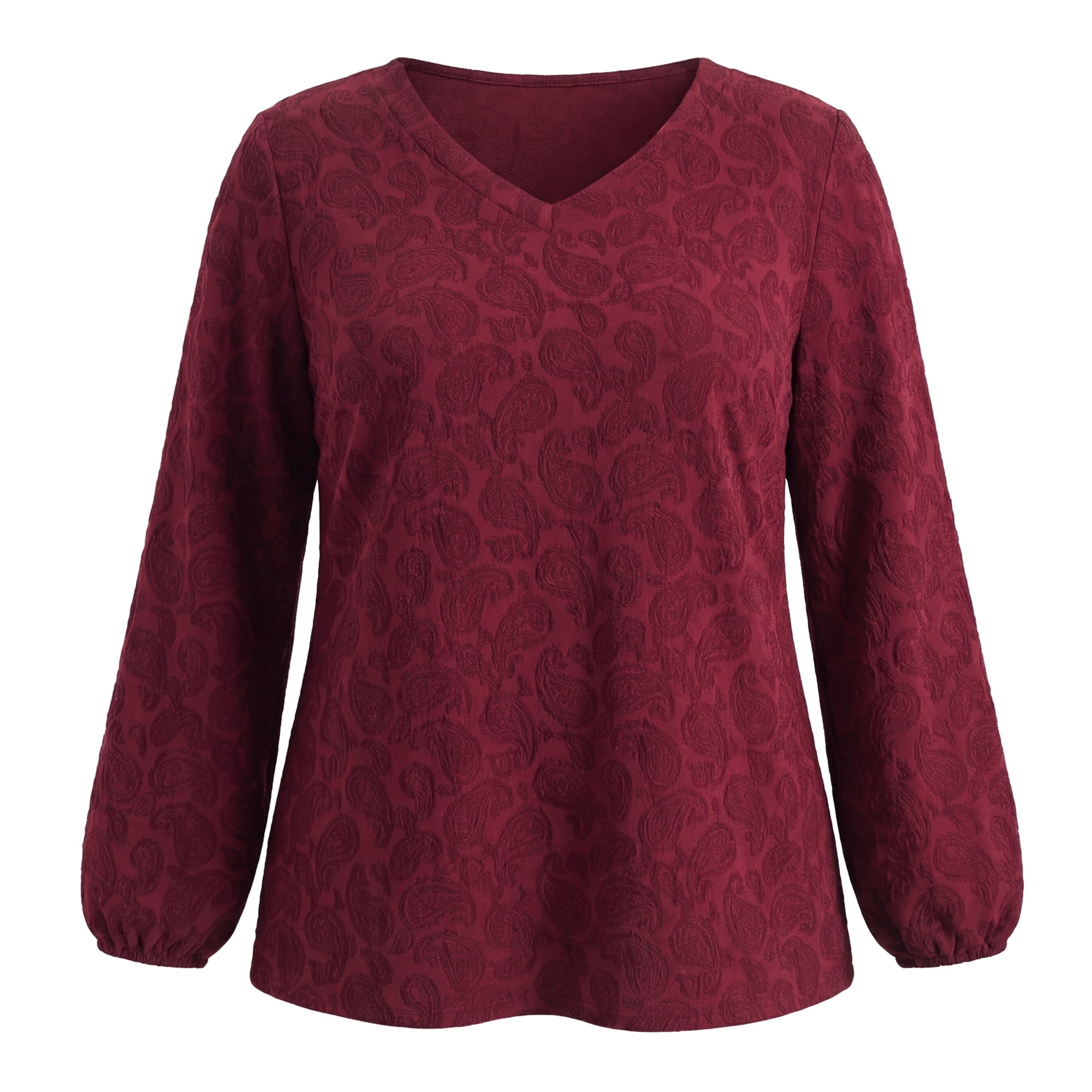 DARING DIVA Women's Plus Knit Lantern Sleeve Loose Fit Tops 1X Burgundy