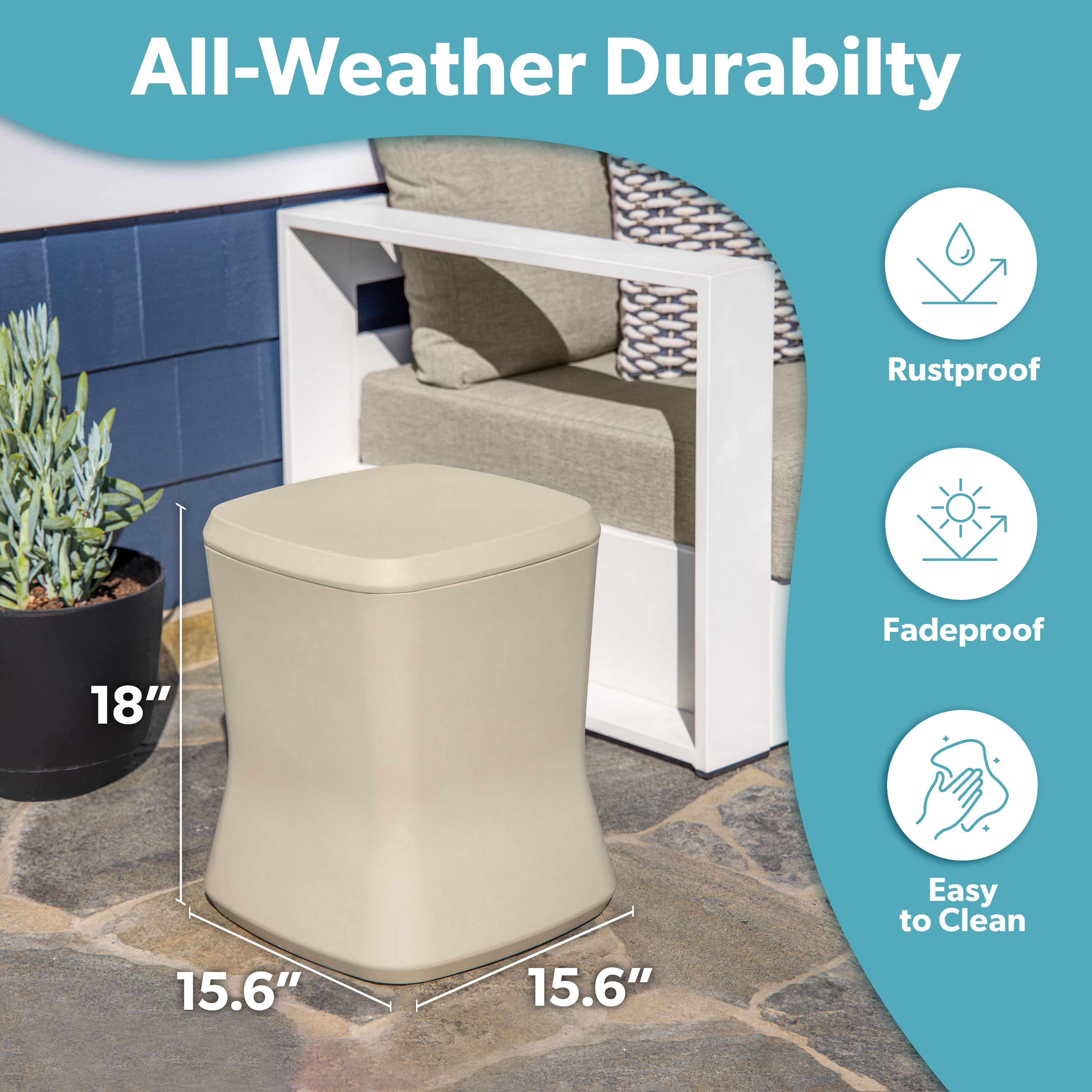 Coast Modern Outdoor Side Table Cooler - 2 in 1 Patio Decor Storage Table & Ice Chest - 25 QT - Sand