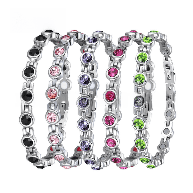 Pulsera de acero inoxidable de moda, pulsera de piedra de germanio con energía magnética, pulsera de cristal de acero de titanio cuatro en uno, joyería de mano para mujer