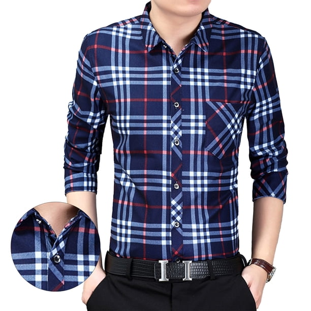 Camiseta informal para hombre camisa a cuadros de manga larga para hombre cómoda de ajuste regular con botones para citas para el hogar para el trabajo ANGGREK Otros