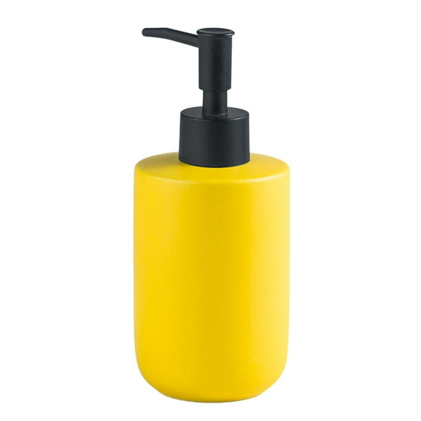 Dispensador de jabón líquido con bomba de cerámica, botellas rellenables y reutilizables. Amarillo