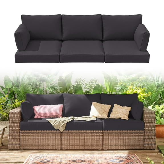 Pakunoda Outdoor Cushions Replacement, 8 Piece Sectional Cushion Fits 3-Seat, 4” Foam Deep Seat, for Patio Rattan Wicker Replacement Cushion, Liner&Cover, Grey