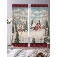 thumbnail image 2 of Christmas Sheer Curtains 84 inches Long 2 Panels Set Winter Country House Holly Snow Red Stripes Tiers Sheers Rod Pocket Small Window Short Curtains for Kitchen Cafe, Each 52" W x 84" L, 2 of 7