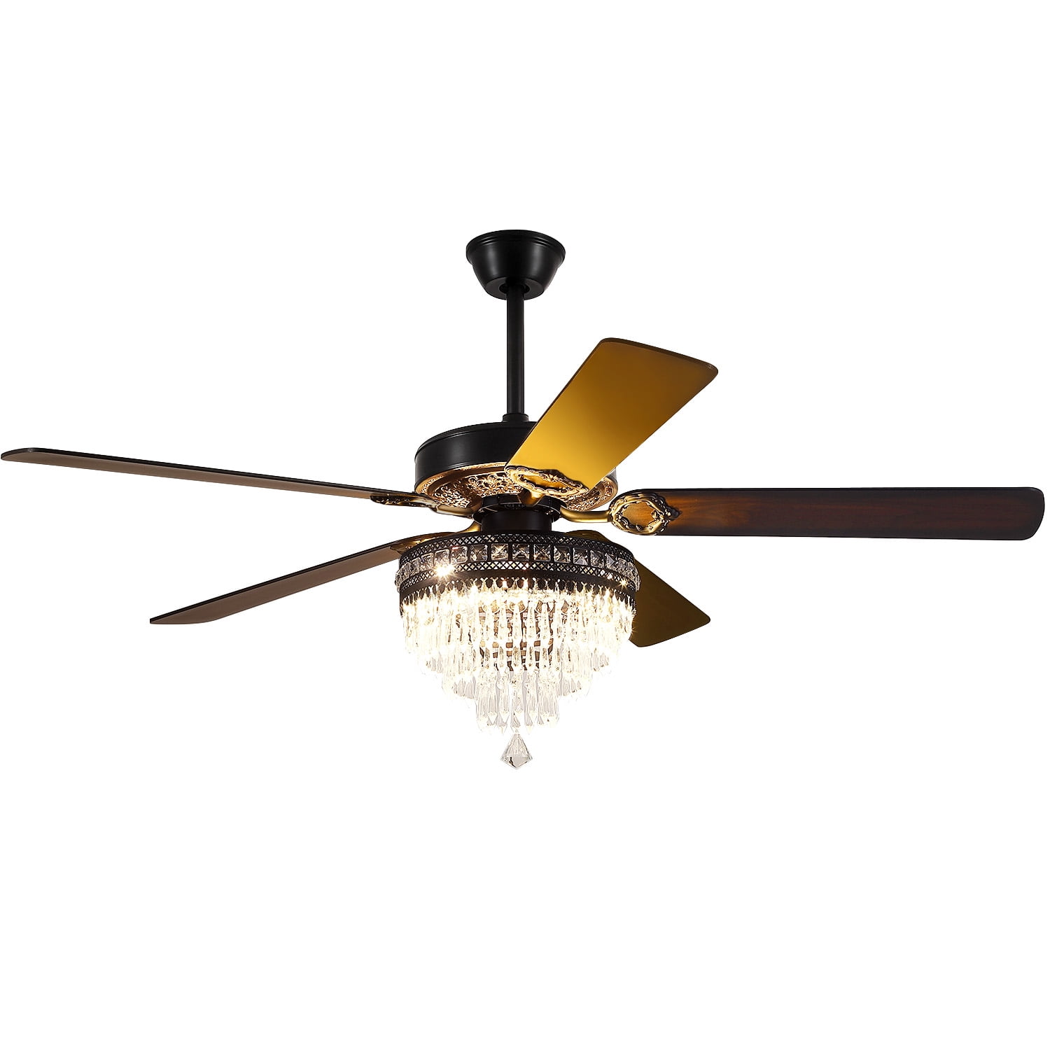PHORUS 52'' Modern Crystal Ceiling Fan with Lights Remote Control,5 Blades Fandelier Ceiling Fan with Light,Whisper-Quiet Motor,Elegant Chandelier Fan for Living Room,Black