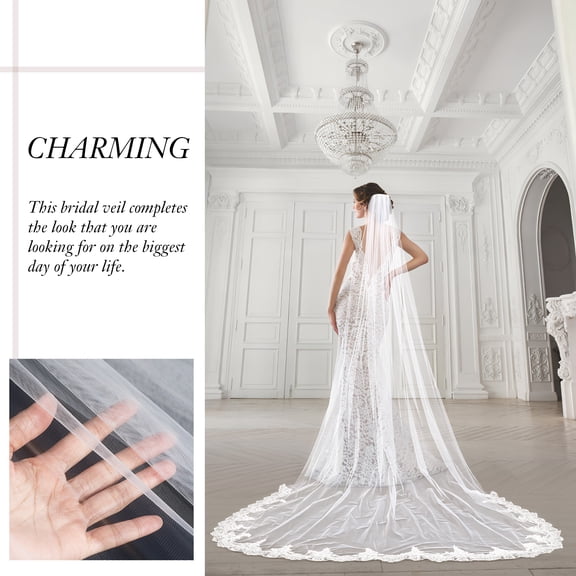Bridal Wedding Veil Lace Cathedral Veils for Brides with Metal Accessories, Elegant Dress Complement