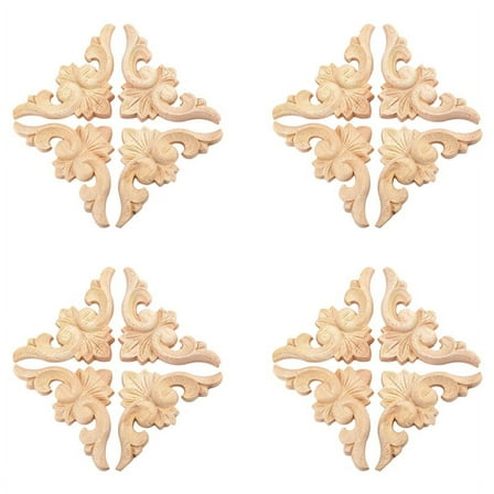 16Pcs 6x6cm European Style Wood Carved Corner Onlay Applique Furniture Unpainted Door Decor