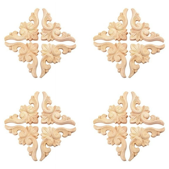 16Pcs 6x6cm European Style Wood Carved Corner Onlay Applique Furniture Unpainted Door Decor