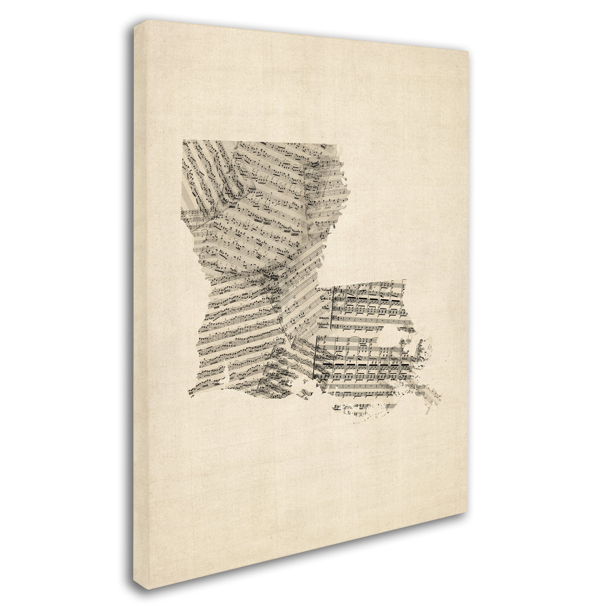 Trademark Fine Art "Old Sheet Music Map of Louisiana" Canvas Art by Michael Tompsett