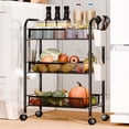 thumbnail image 2 of Wussanun Fruit and Vegetable Basket Bowls for Kitchen, 5 Tier Stackable Metal Mesh Storage Basket with 360 Degree Wheels, Fruit Vegetable Produce Basket Storage Organizer (Black), 2 of 6