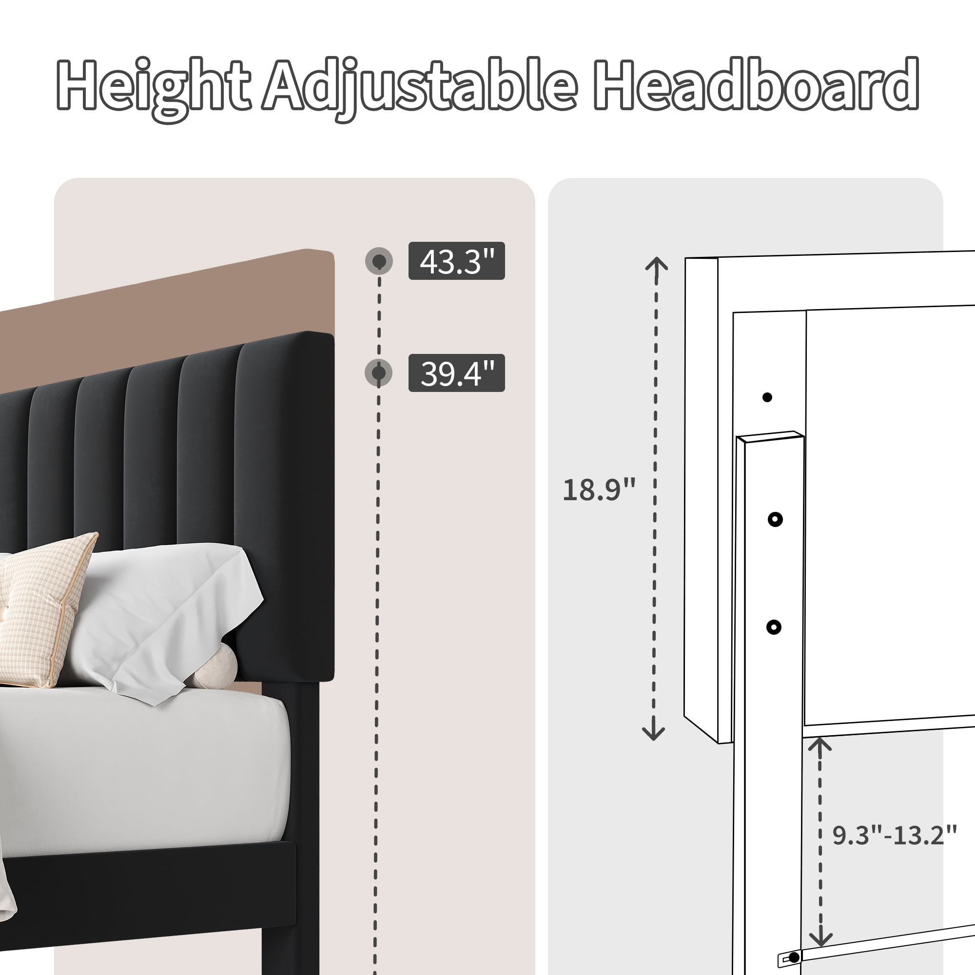 GOGRANT Velvet Upholstered Platform Bed Frame with Adjustable Headboard, Full
