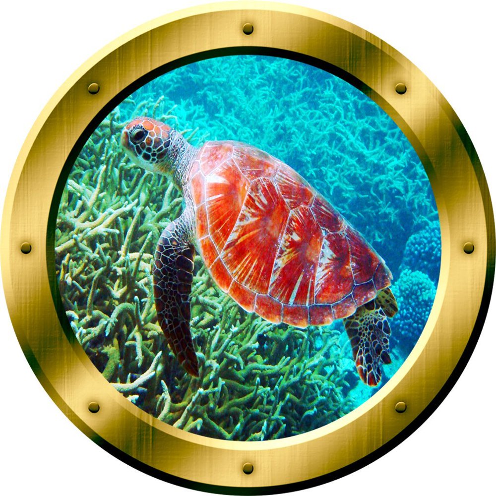 vwaq 1 x sea turtle porthole wall decal 3d porthole