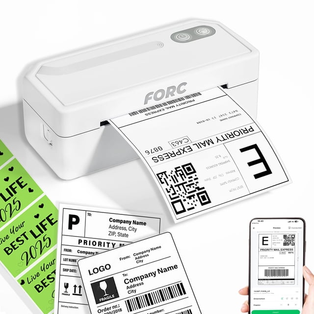 Forc Imprimante d'Étiquettes d'Expédition, Imprimante d'Étiquettes Thermique 4x6 pour Petite Entreprise et Bureau, Compatible avec Android, iOS, Windows et Mac, Largement Utilisée