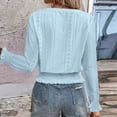 thumbnail image 4 of WTOBBY Women's T Shirts Long Sleeve V Neck Tees Fashion Tops Lightweight Soft Casual Shirt - Solid Color Hollow Out Design with Ruffle Hem for Style,Light Blue L, 4 of 5