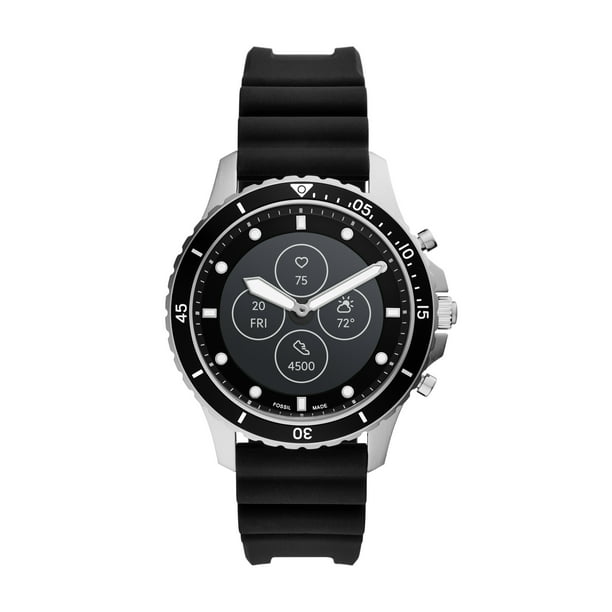 Fossil Men's Hybrid Smartwatch HR Stainless Steel with Black Silicone Band, FTW7018 - Walmart.com