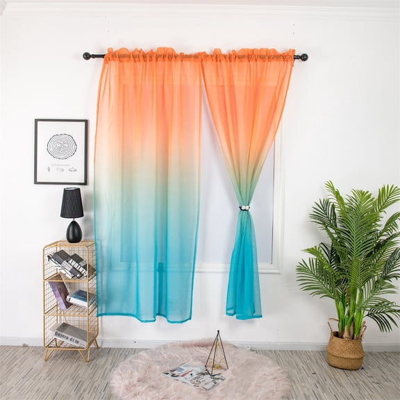 Voile Long Curtains Set of 2, Sheer Curtain Scarf Drapes Rod Pocket Crushed Window Panels for Bedroom Living Room Kitchen, Gradient Color Tulle Door Window Curtain Drape 2PCS
