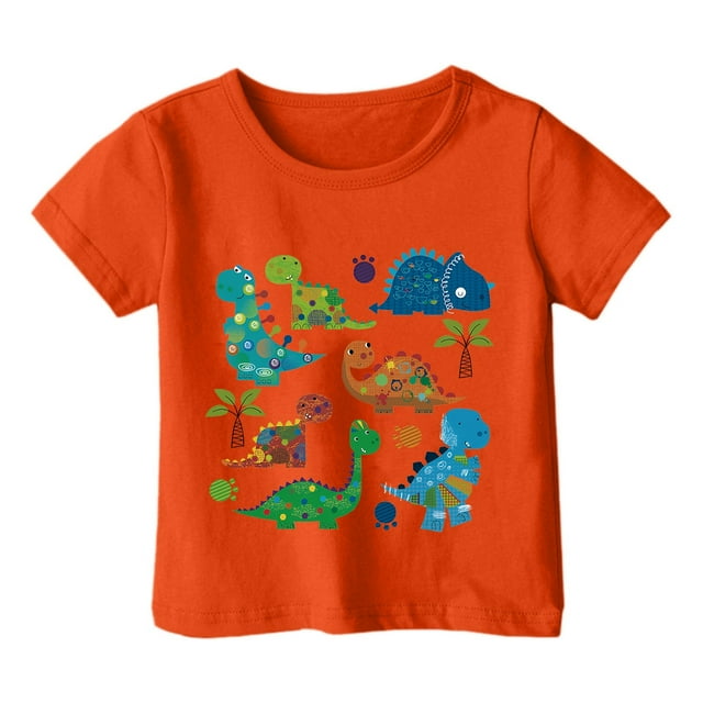 FhsagQ Mode Décontractée Imprimée pour Garçon et Fille, Col Rond, Manches Courtes, T-Shirt Ample, Printemps Été, Orange 1-2 Ans