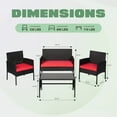 thumbnail image 5 of Tappio 4 Piece Patio Conversation Wicker Furniture Set, Outdoor Patio Sectional Furniture Set w/Glass-Top Coffee Table & Cushions, Cushioned Sofa Table for Patio, Red, 5 of 9