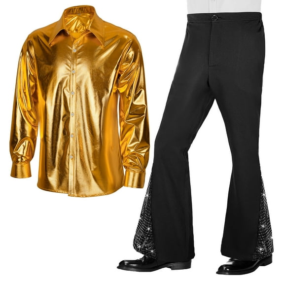 Fgnfyis Men's Carnival Performance Set Hippie Style Top and Pants Set Mens Outfits Gold XXXL