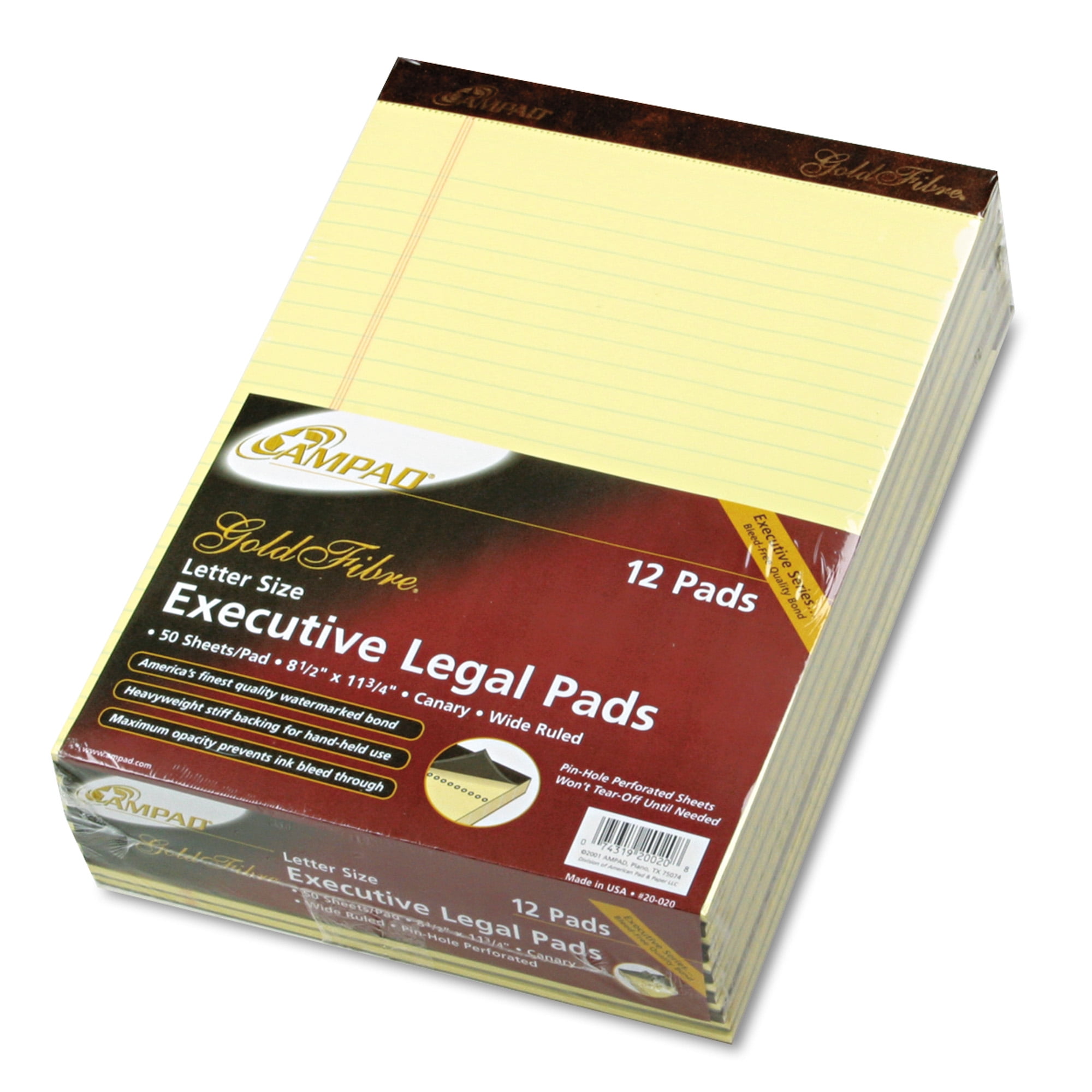 Product of Ampad Gold Fibre Wide Ruled Executive Legal Pads, 8 1/2" x