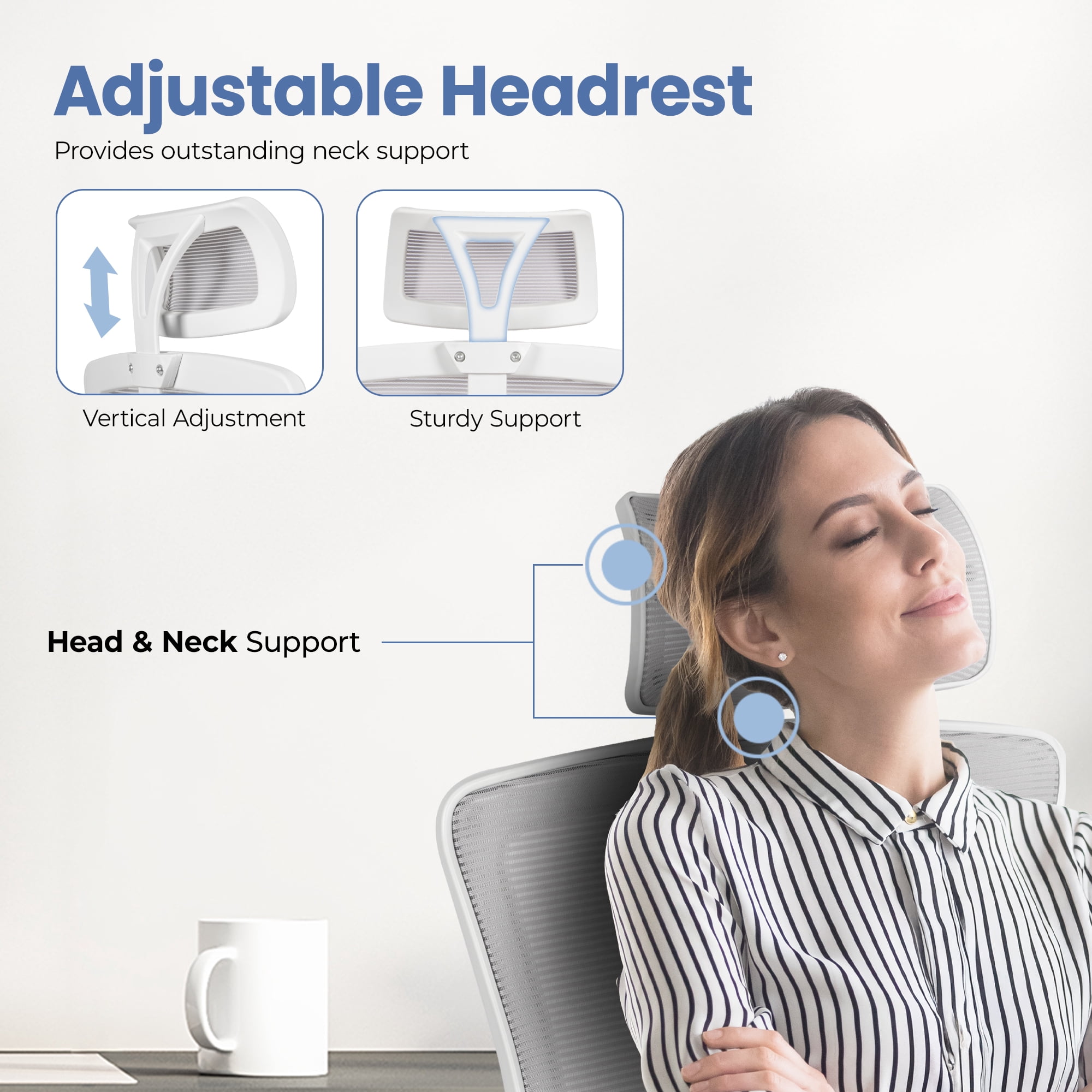 CELTOSS Ergonomic Office Chair, High Back Flip-Up Armrests Design, Adjustable Mesh Headrest and Lumbar Support, Gray