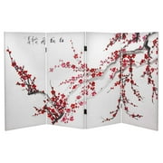 Oriental Furniture 3 ft. Tall Plum Blossom Canvas Room Divider - 4 Panel