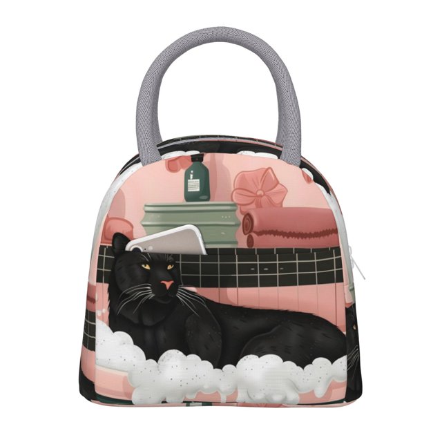 Disketp Black Cat Pink Bathroom Bolsa Térmica para Almuerzo, Lonchera con Abertura Amplia y Gran Capacidad, Organizador Reutilizable para Mujeres, Hombres y Adultos