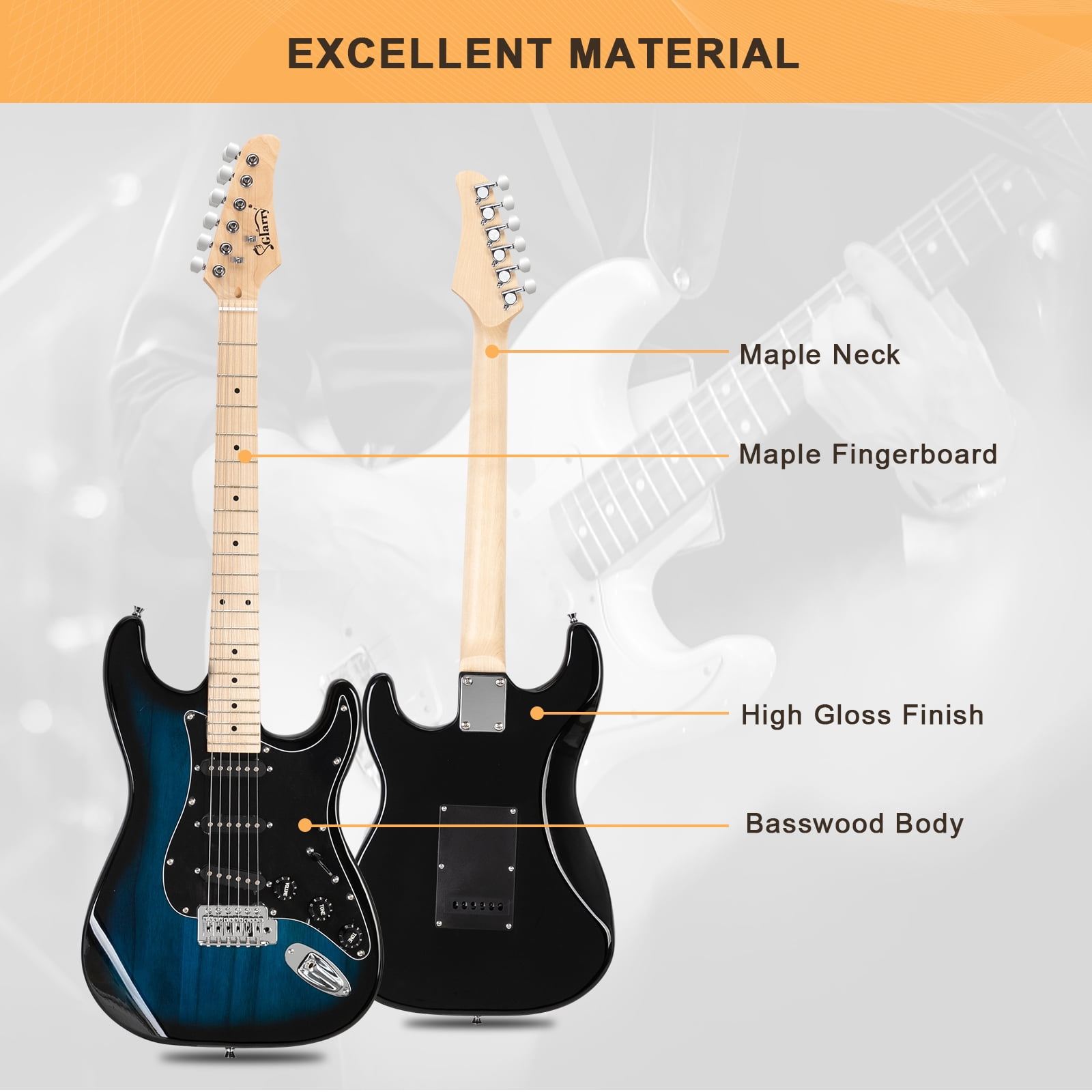 GLARRY Full Size Maple Electric Guitar with Amp and Case Beginner Dark Blue