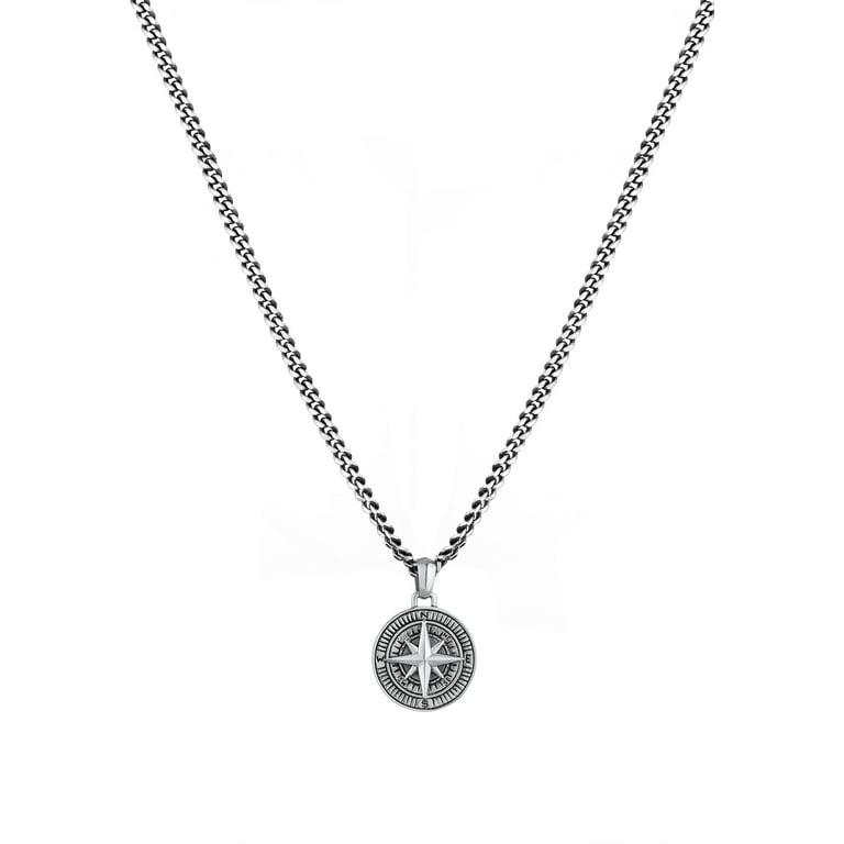Chain Compass Silver Pendant Curb Necklace KUZZOI 0.20\