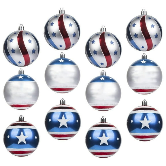 12 Pcs 4th Of July Ball Ornaments Patriotic Decorations for Tree Plastic Independence Day Ball Decorations Holiday Decor for Home Decor