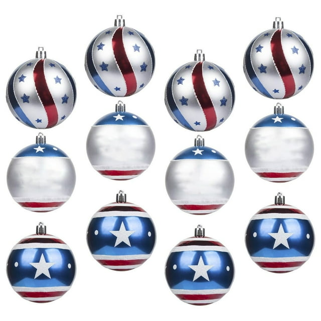12 Pcs 4th Of July Ball Ornaments Patriotic Decorations For Tree Plastic Independence Day Ball Decorations Holiday Decor For Home Decor
