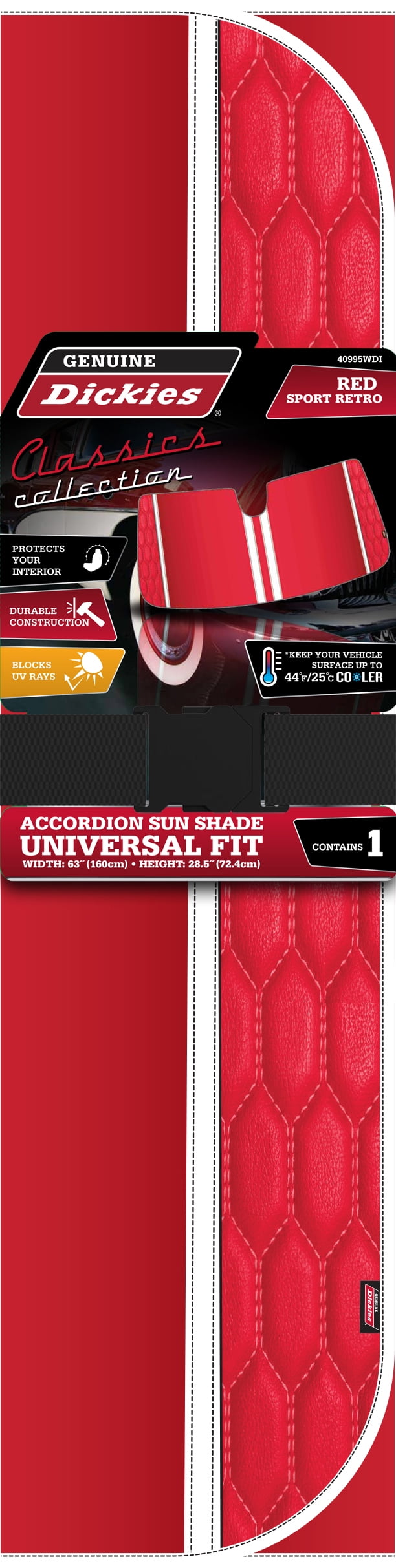Genuine Dickies Classics Retro Sport Accordion Auto Sunshade Universal Fit, Red