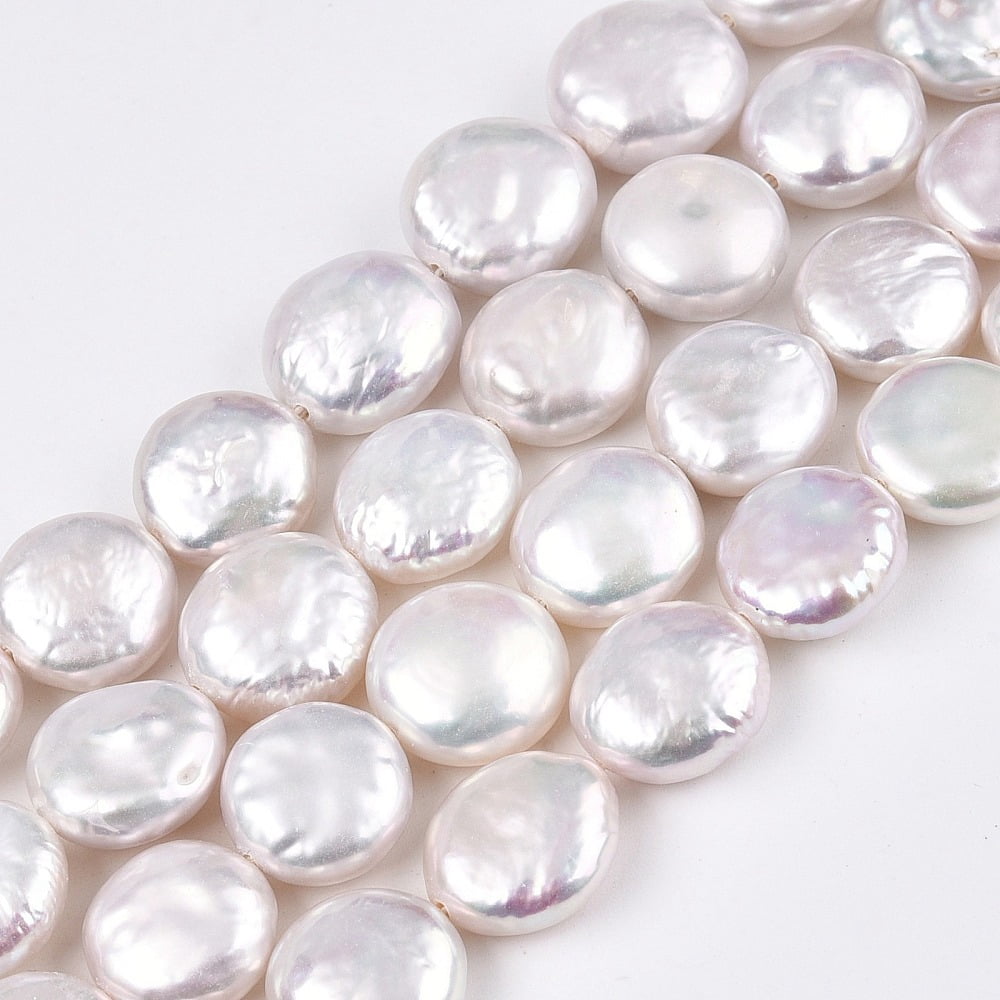 Natural Keshi Pearl Beads Strands Cultured Freshwater Pearl Baroque Pearls Flat Round Creamy White 12~15x10.5~13x3~8mm Hole: 0.7mm about 28~31pcs/strand 14.96~15.35 inch(38~39cm)