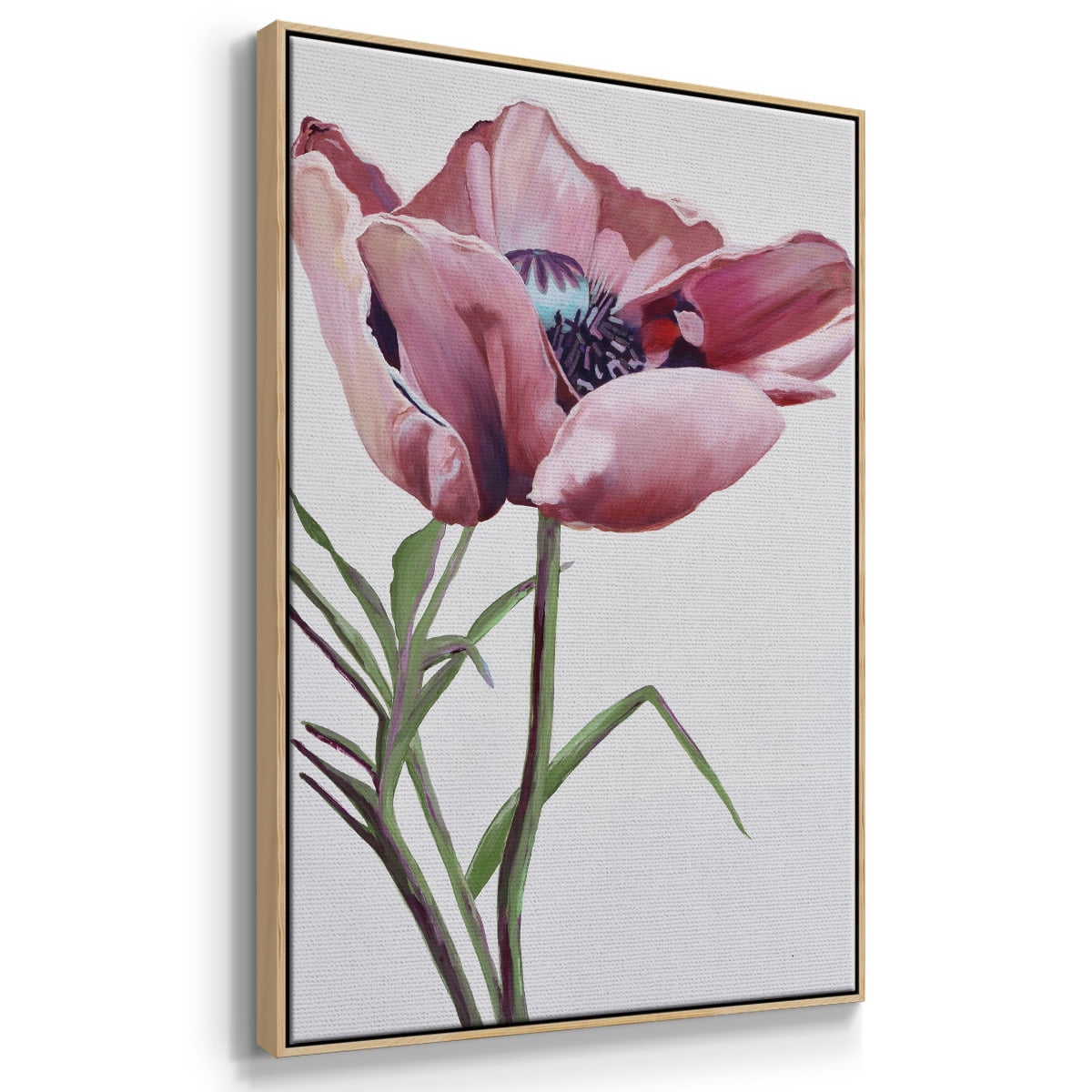 Paris Poppy Framed Premium Gallery Wrapped Canvas - Ready to Hang - 17 x 25 - Natural Wood Floating Frame