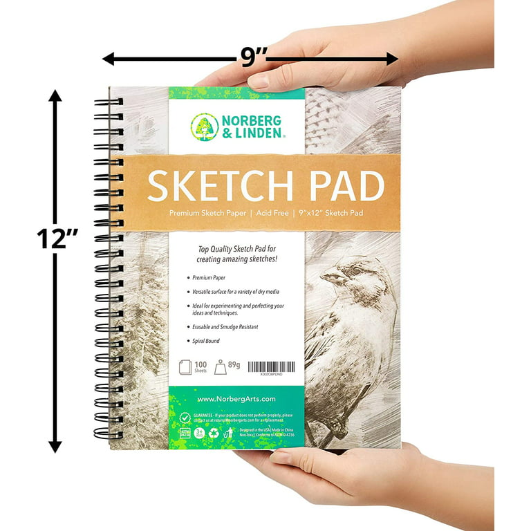 Norberg and Linden Drawing Set w/ Sketching and Charcoal Pencils - 100 Page  Pad
